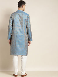 SOJANYA Floral Woven Design Kolar Mandarin Silk Jacquard Kurta With Churidar