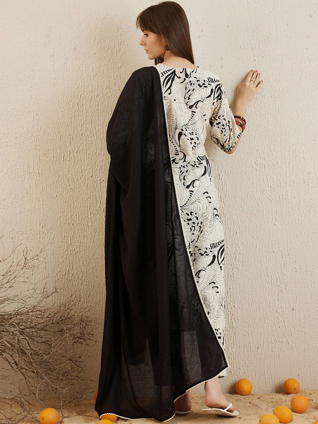Indo Era Printed Regular Mirror Work Pure Cotton Kurta with Trousers & Dupatta