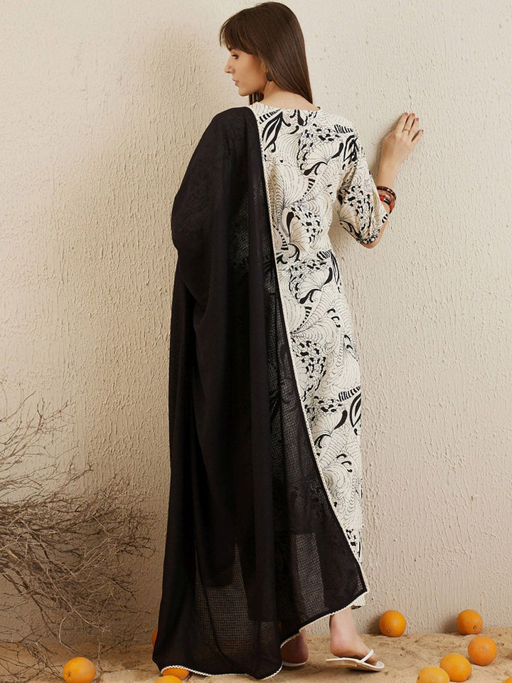 Indo Era Printed Regular Mirror Work Pure Cotton Kurta with Trousers & Dupatta