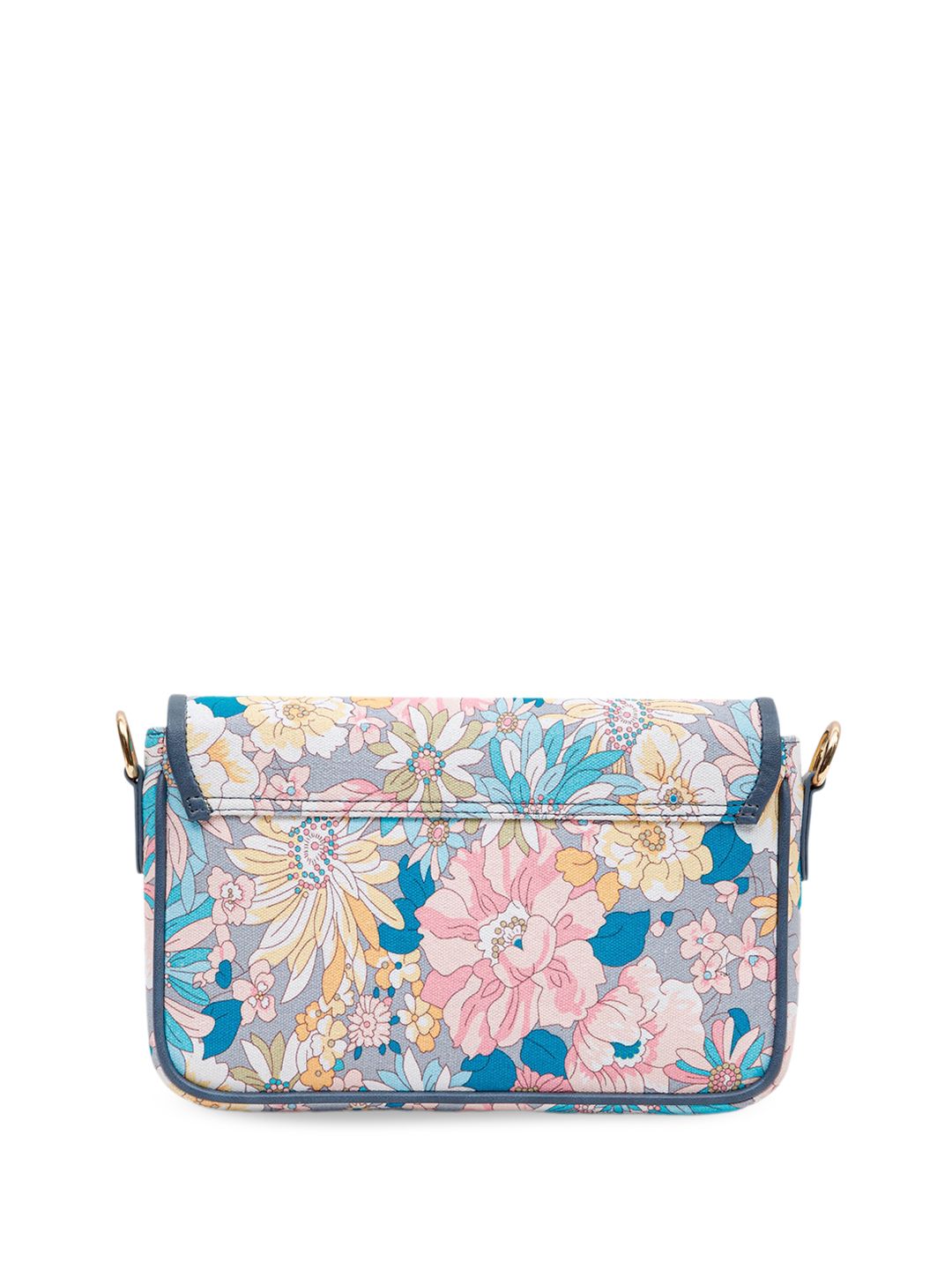 Berrylush Blue & Pink Floral Printed Structured Shoulder Bag