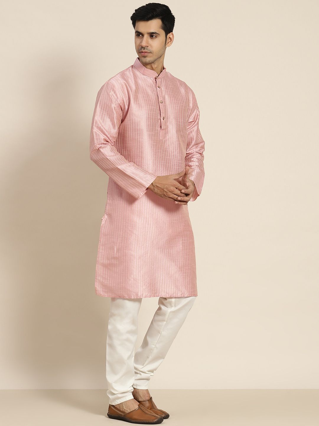 SOJANYA Men Woven Design Kurta with Churidar with Nehru Jacket