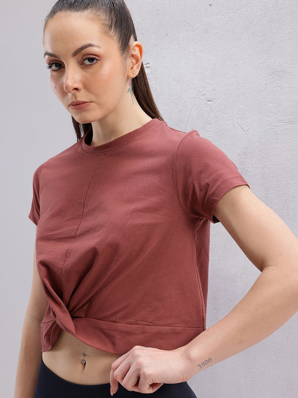 HRX by Hrithik Roshan Twisted Front Cotton Cropped Yoga T-shirt