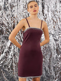 STREET 9 Burgundy Shoulder Straps Scuba Sheath Dress