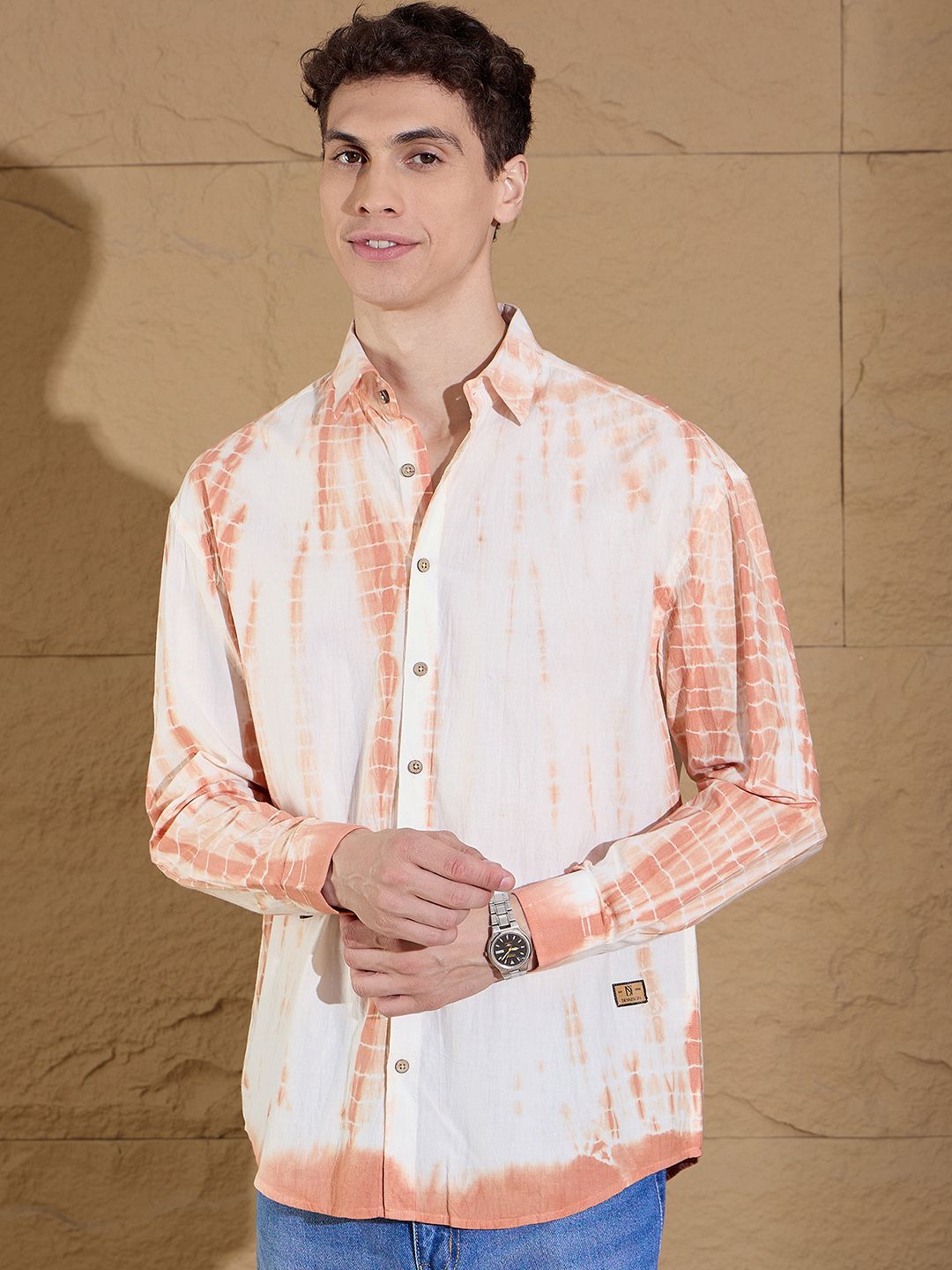 DENNISON Men Tie & Dye Oversized Cotton Casual Shirt