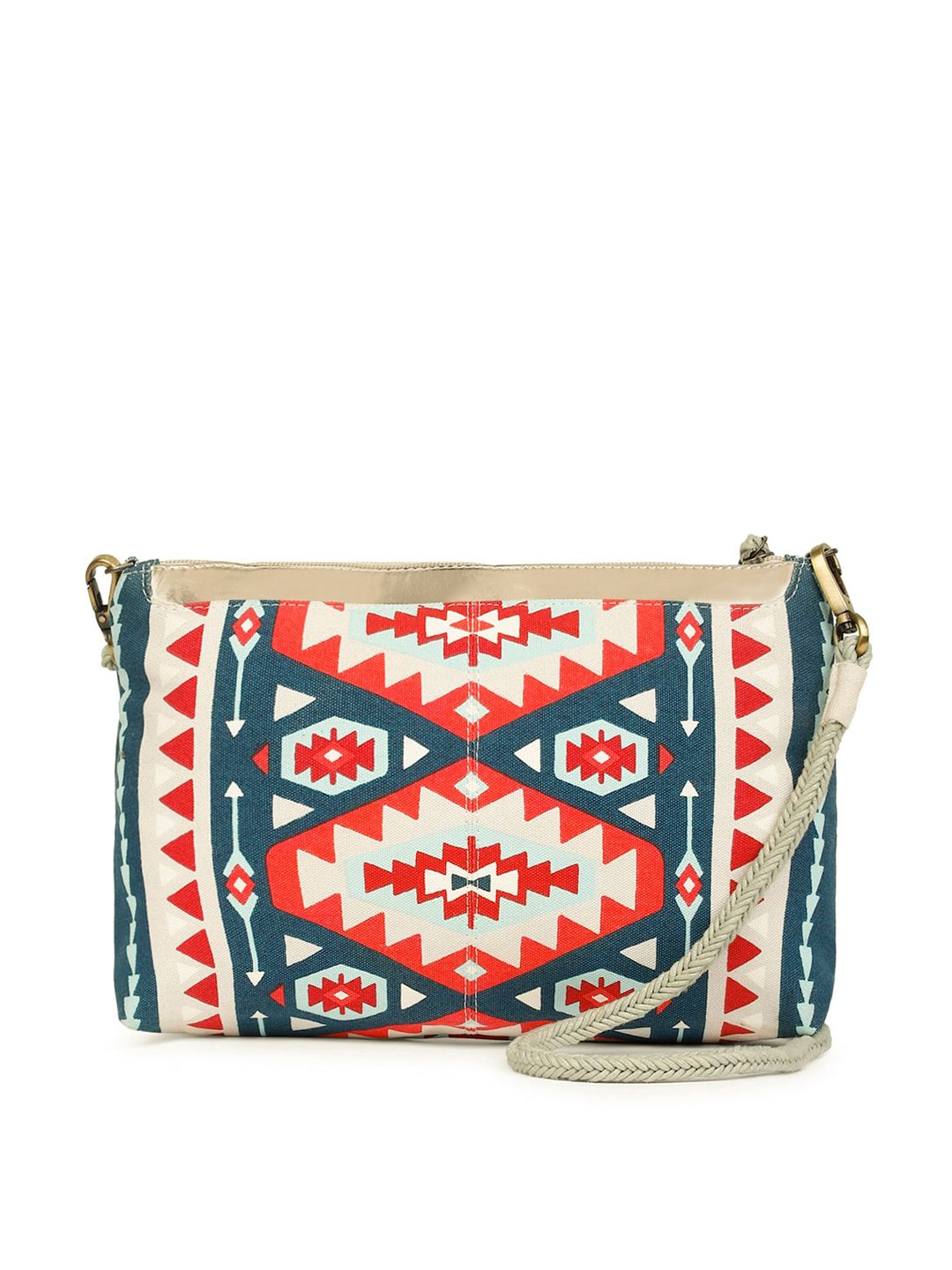 Berrylush Teal Green & Orange Printed Structured Sling Bag