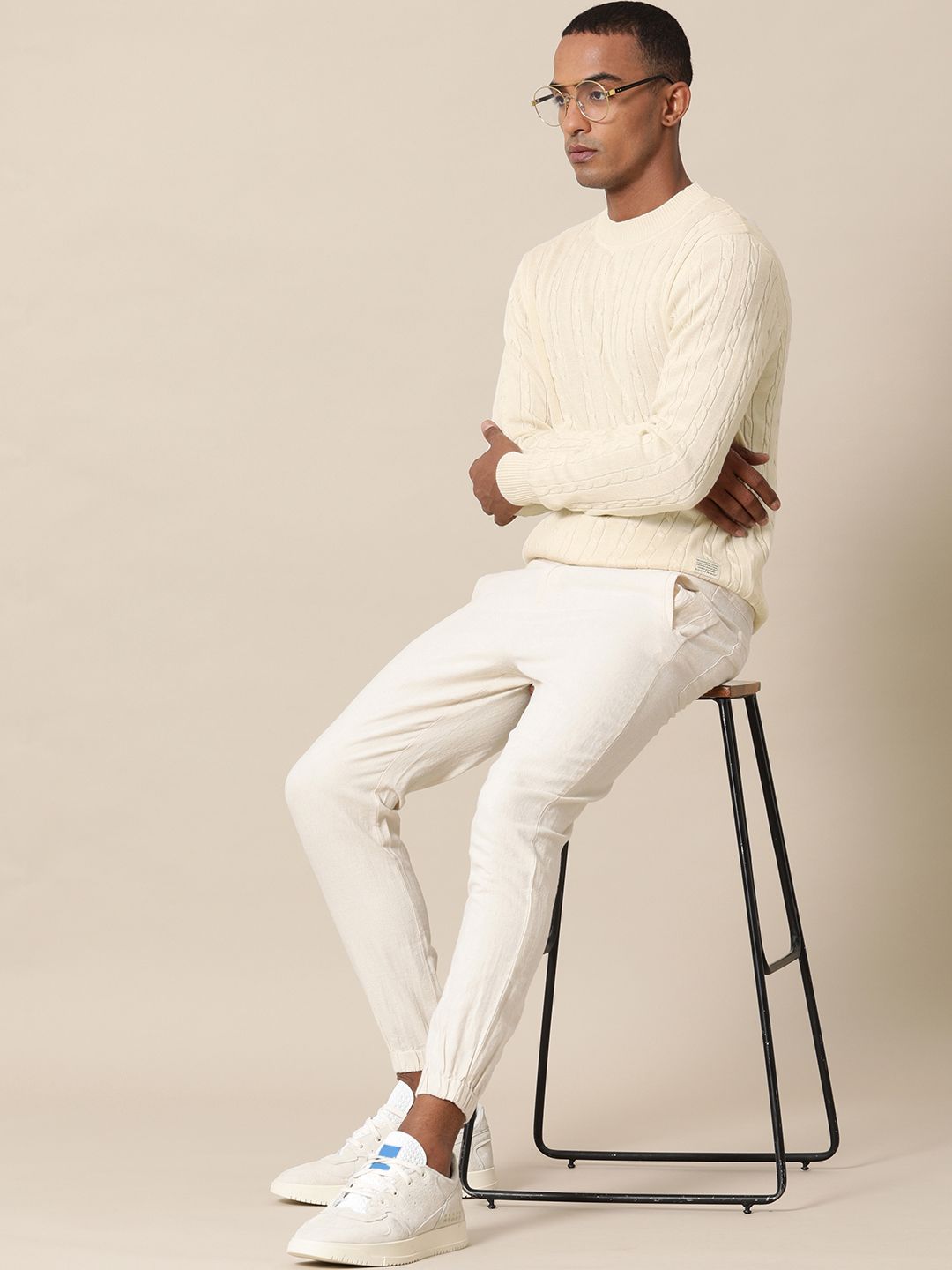 Mr Bowerbird Men Off White Cable Knit Pullover