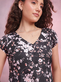DressBerry Floral Print Puff Sleeve A-Line Mini Dress