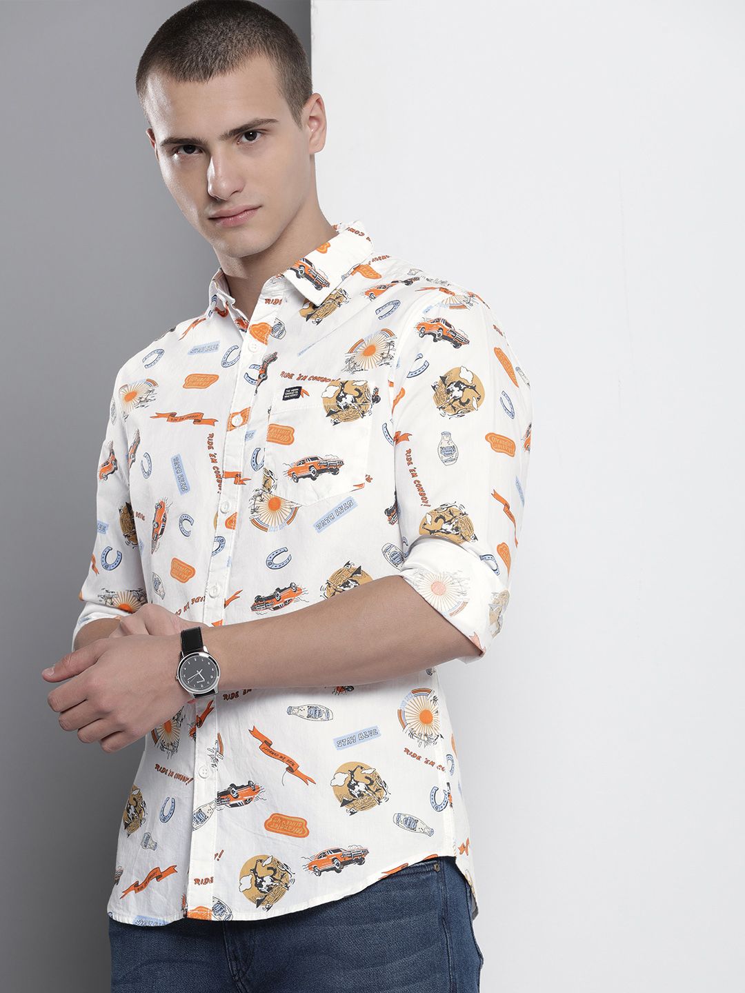 The Indian Garage Co Men Printed Pure Cotton Casual Shirt