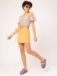 DressBerry Retro Revival Floral Print Off-Shoulder Puff Sleeve Bardot Crop Top