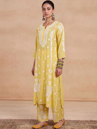 House of Chikankari Women Ethnic Motifs Embroidered Regular Thread Work Kurta with Palazzos