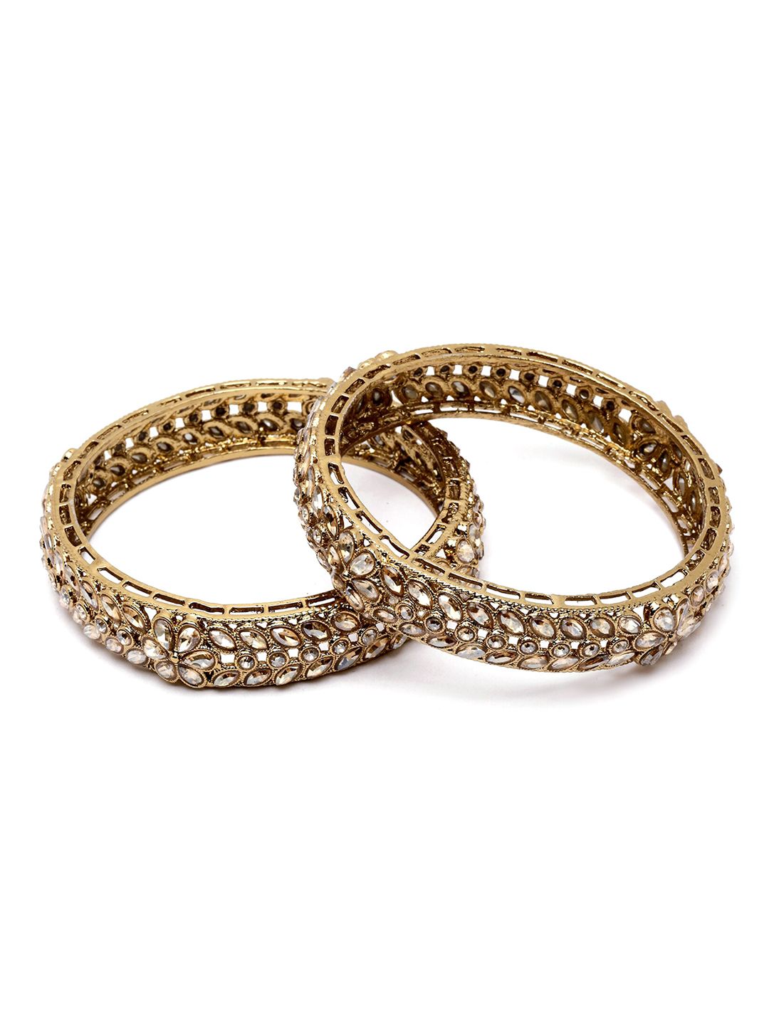 KARATCART Set Of 2 Gold-Plated Kundan Studded Bangles