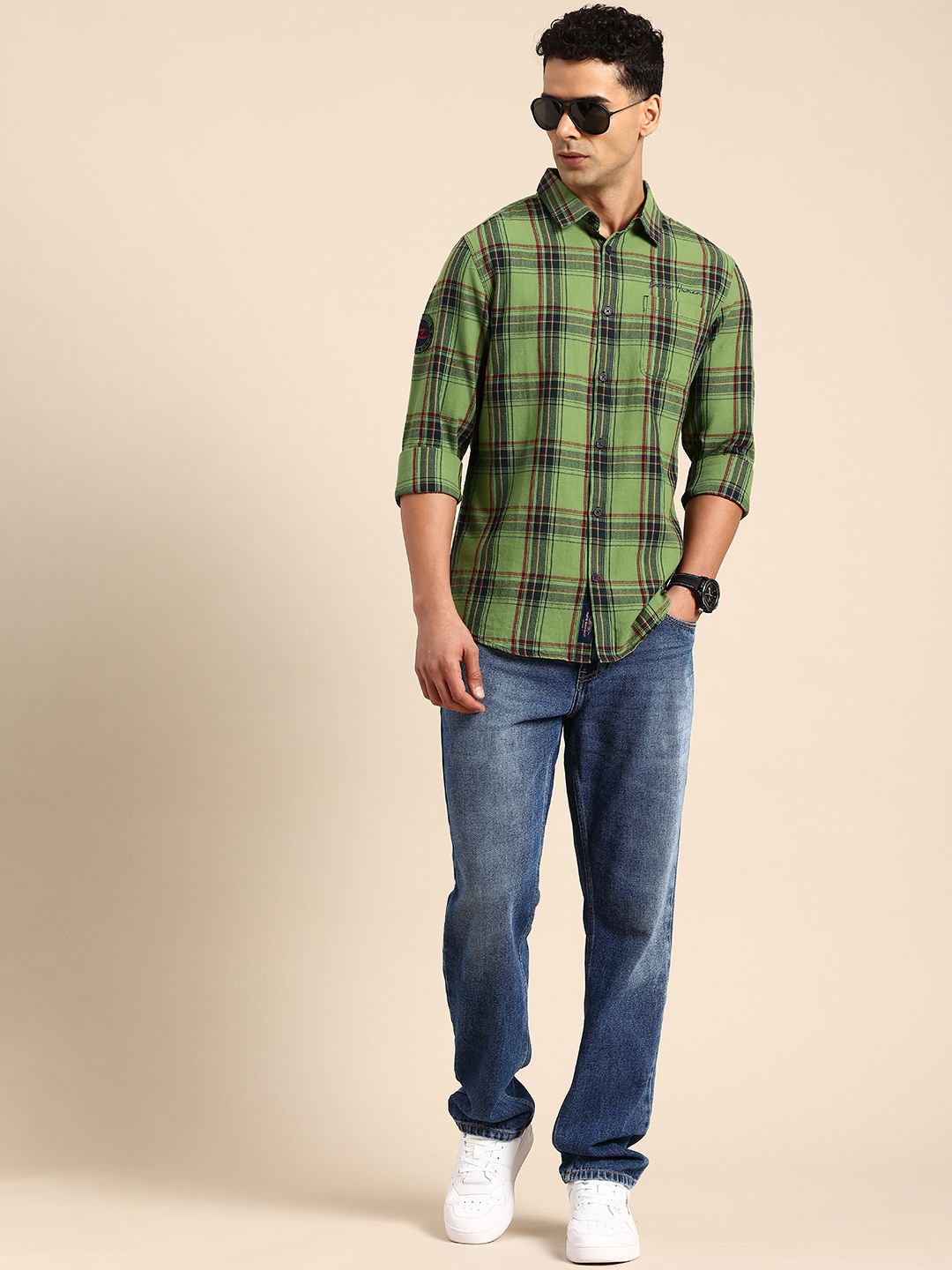 Being Human Pure Cotton Slim Fit Checked Casual Shirt