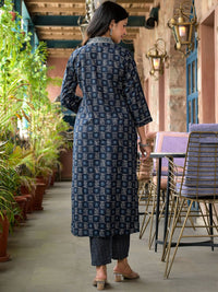 KALINI Floral Printed V-Neck Thread Work A-Line Kurta With Trousers & Dupatta