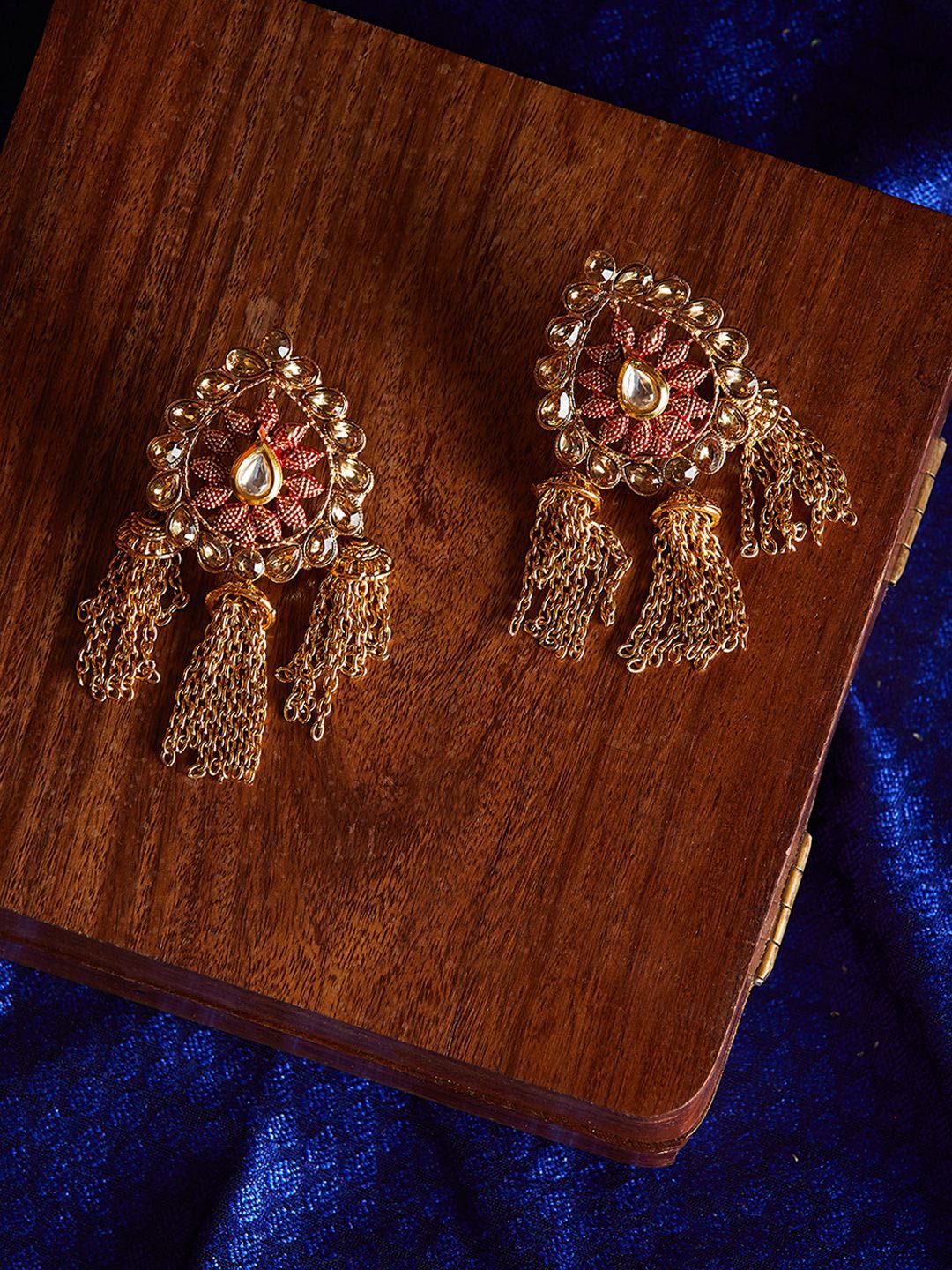 Anouk Gold-Plated Artificial Stones Studded Contemporary Shaped Drop Earrings