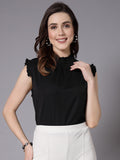 Style Quotient Black High Neck Ruffled Top