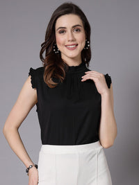 Style Quotient Black High Neck Ruffled Top