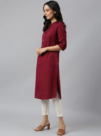 W Red Roll-Up Sleeves Pathani Kurta