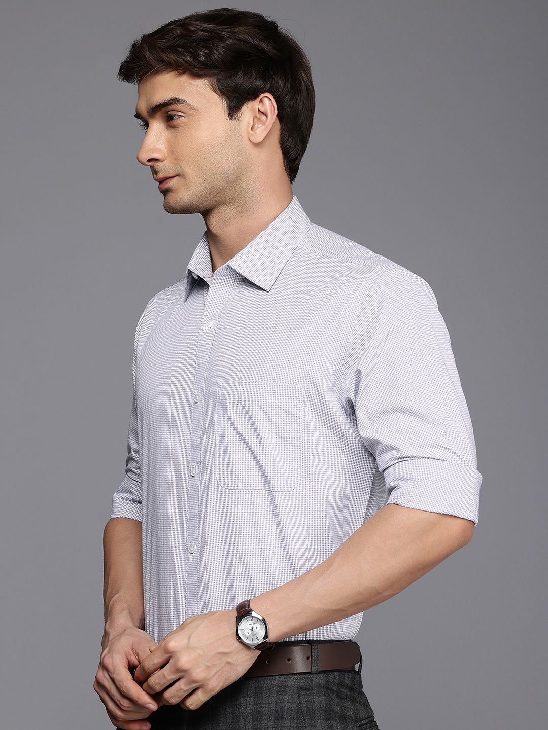Raymond Slim Fit Geometric Self Design Pure Cotton Formal Shirt