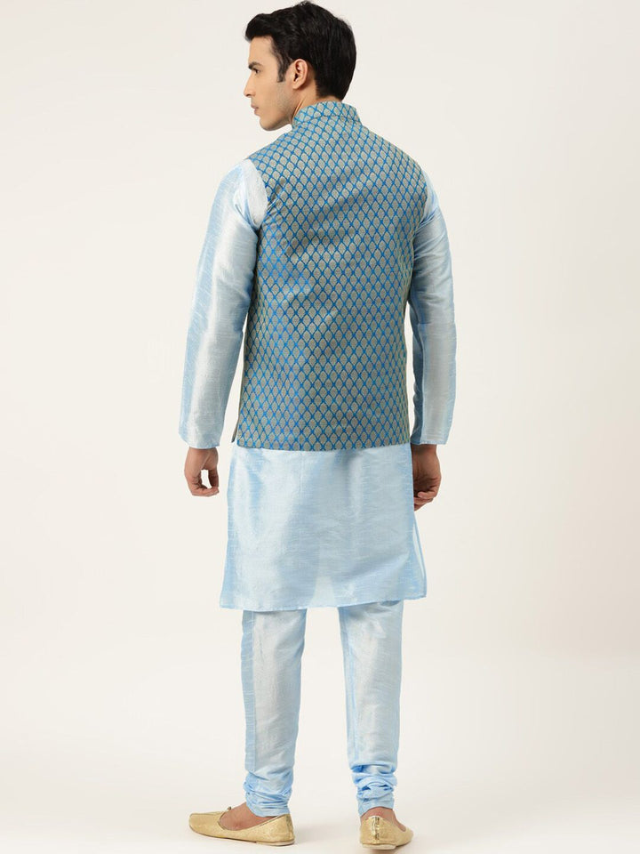 SOJANYA Mandarin Collar Straight Regular Kurta With Churidar & Nehru Jacket