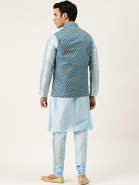 SOJANYA Mandarin Collar Straight Regular Kurta With Churidar & Nehru Jacket