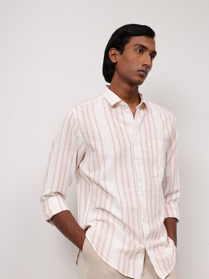 ether Men Classic Fit Cotton Linen Striped Shirt