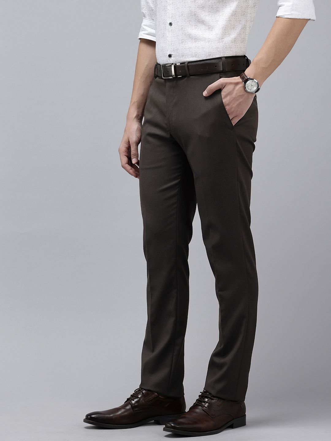 Park Avenue Men Textured Slim Fit Formal Trousers