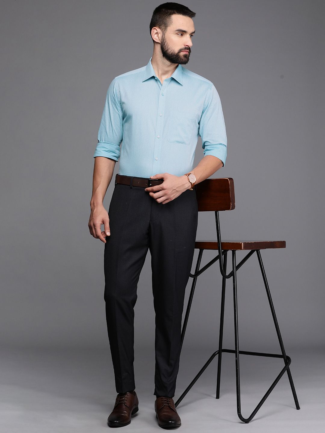 Raymond Pure Cotton Self Design Slim Fit Opaque Formal Shirt
