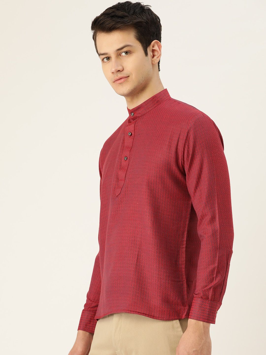 SOJANYA Men Red & Navy Blue Woven Design Straight Kurta