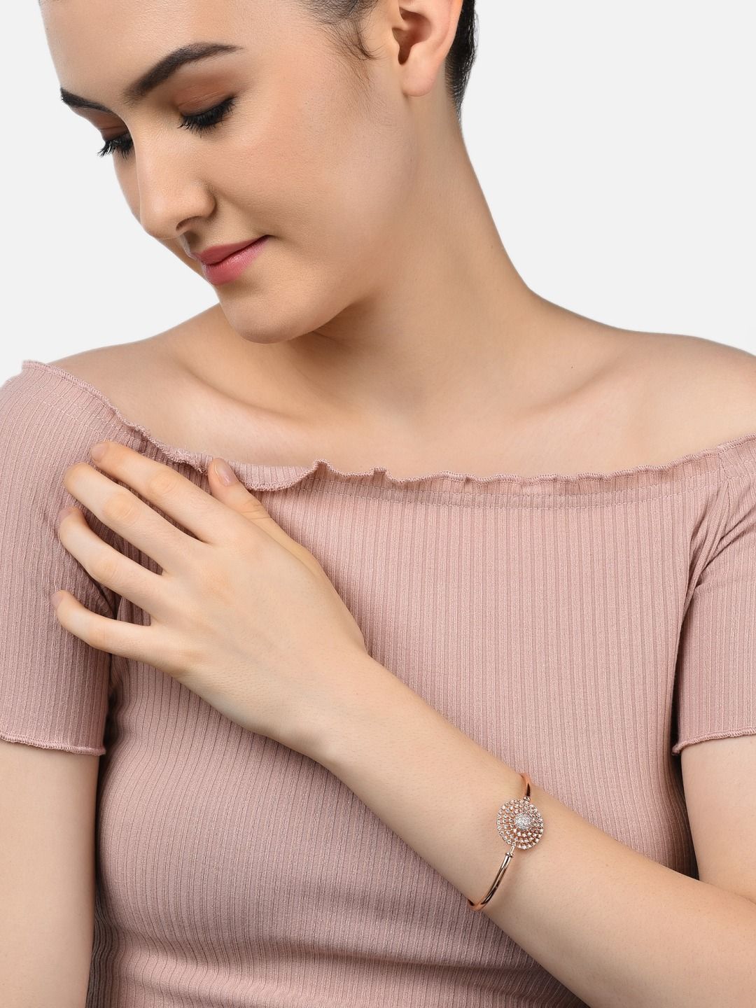 Set Wanita Zaveri Pearls 2 Gelang Kada Tembaga Bersalut Emas Mawar Cubic Zirconia