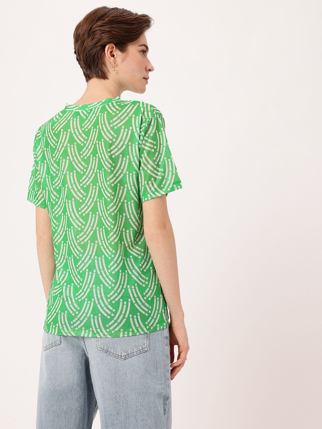 DressBerry Chic Charm Printed Semi Sheer Soft Net Longline Top
