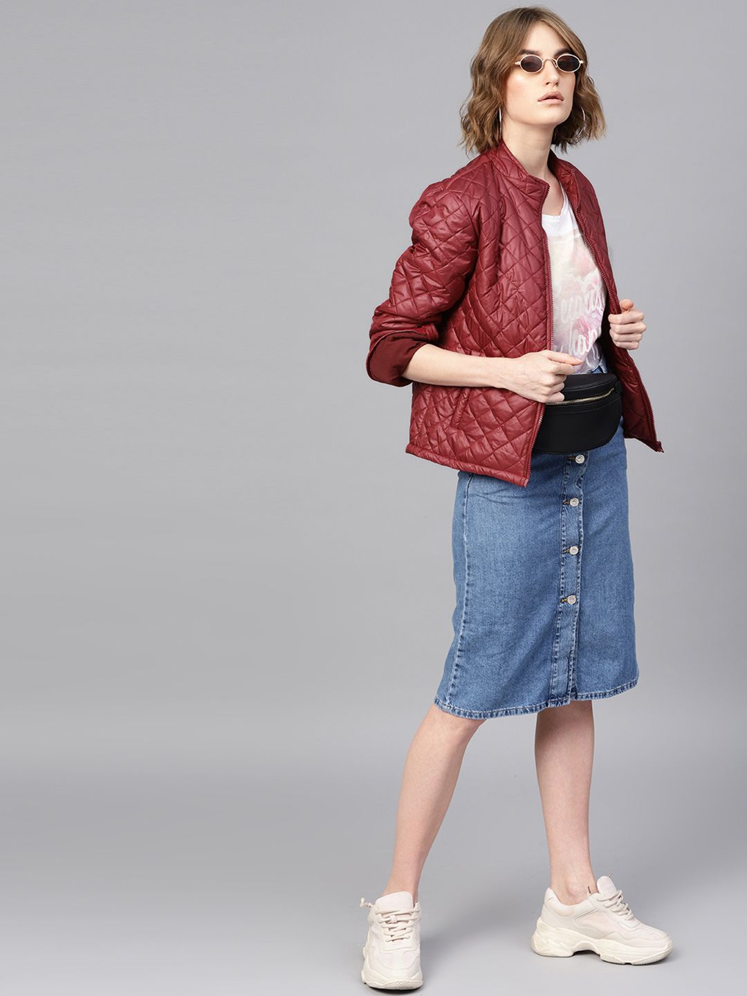 SASSAFRAS Women Maroon Solid Quilted Jacket