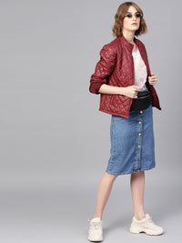 SASSAFRAS Women Maroon Solid Quilted Jacket