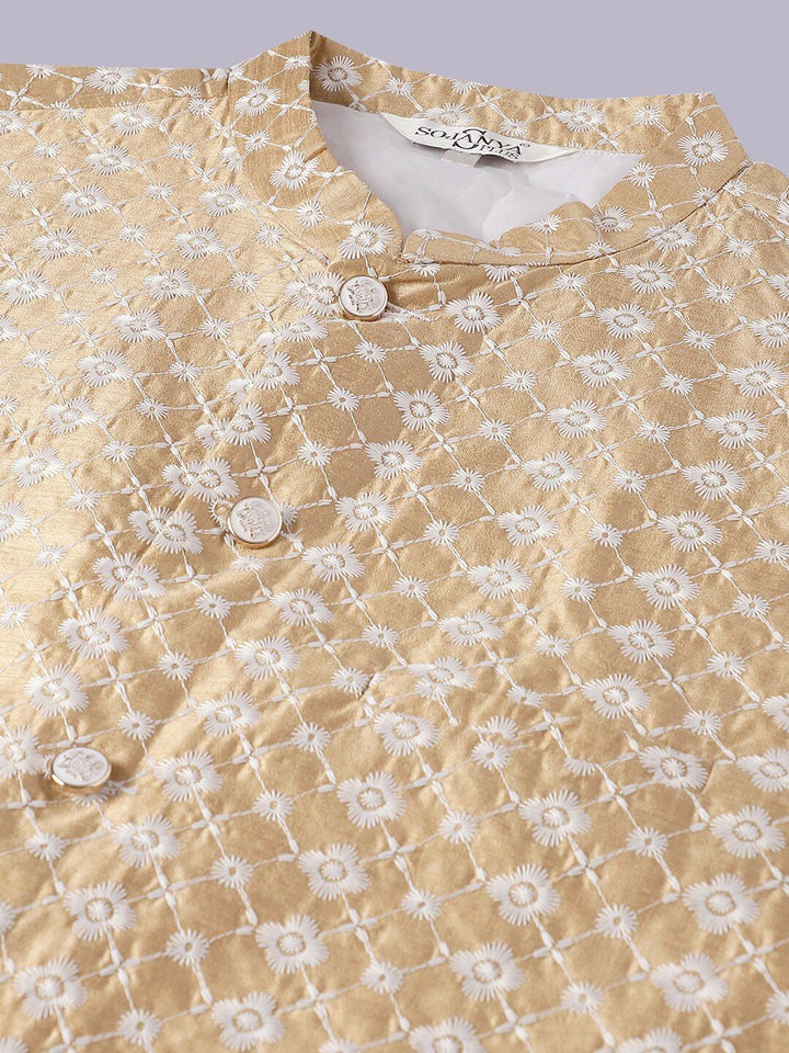 SOJANYA PLUS Plus Size Thread Work Silk Kurta With Pyjamas & Embroidered Nehru Jacket