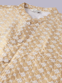 SOJANYA PLUS Plus Size Thread Work Silk Kurta With Pyjamas & Embroidered Nehru Jacket
