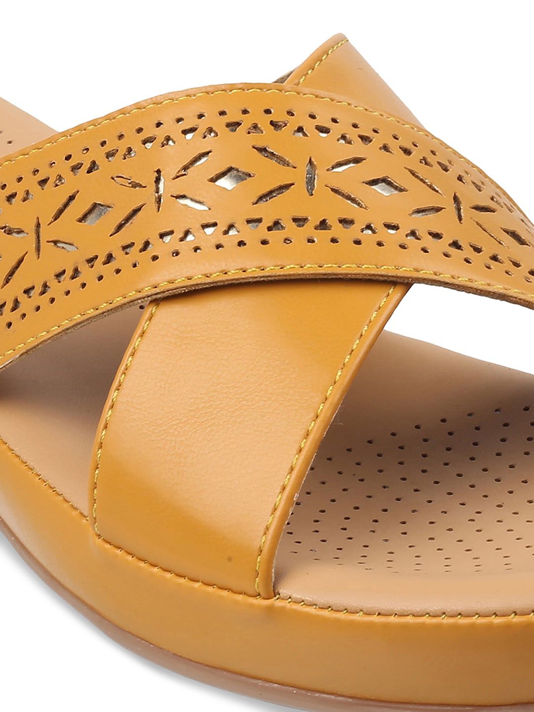 Metro Women Open Toe Flats with Laser Cuts