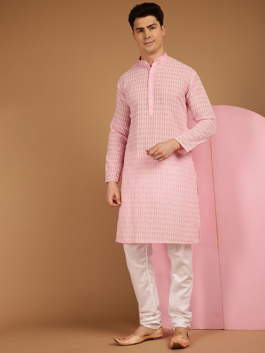 SOJANYA Kolar Mandarin Sulam Bunga Kurta Pure Cotton