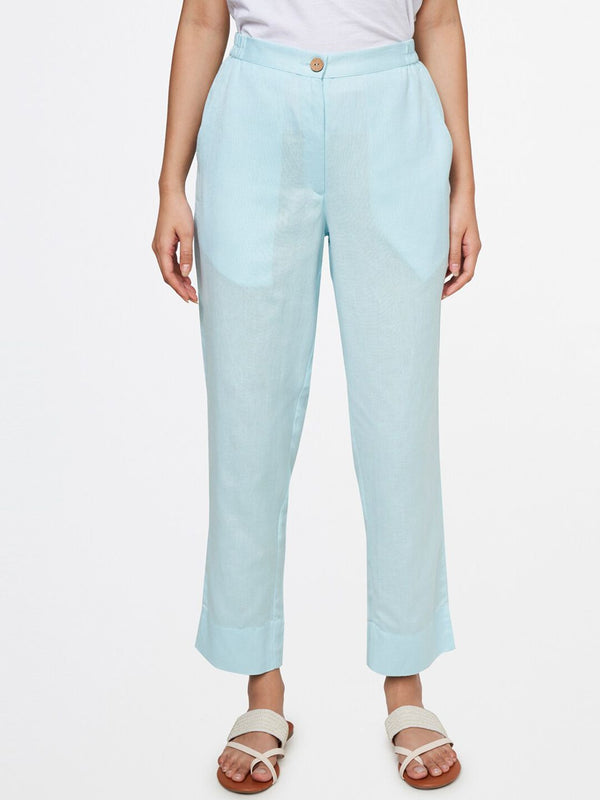 Global Desi Women Blue Straight Fit Parallel Trousers