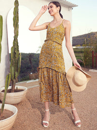STREET 9 Floral Printed Ruflles Fit & Flare Midi Dress
