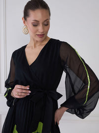 Antheaa Women Puff Sleeve Midi Wrap Dress