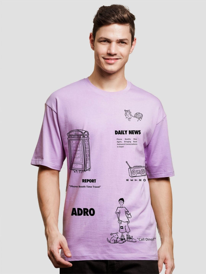 ADRO Lelaki Baju T-Shirt Bersaiz Besar Kapas Lengan Jatuh Bercetak Grafik