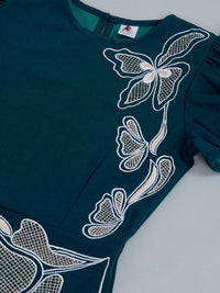 Athena Teal Blue & White Embroidered Maxi Dress
