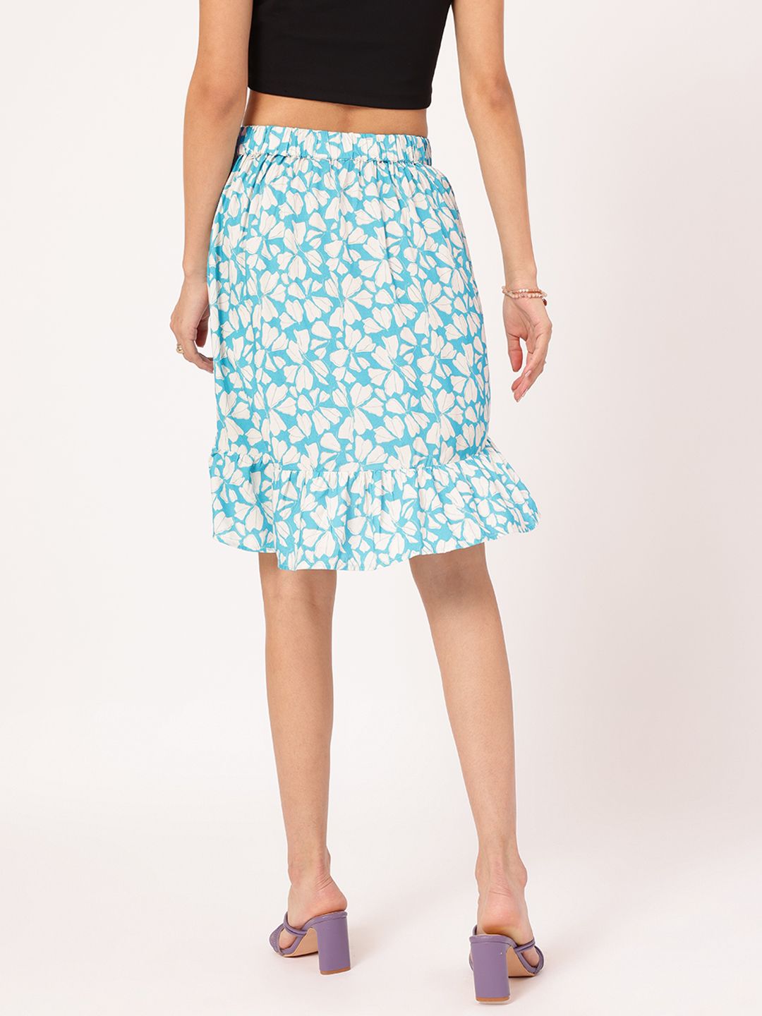 DressBerry Floral Fusion Tie-Up Asymmetric Flounce Hem Mini Skirt