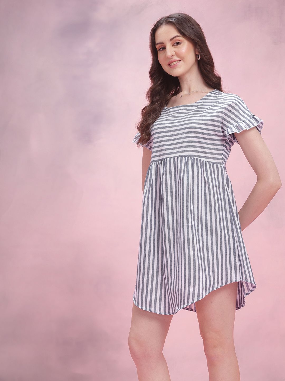 DressBerry Striped Ruffled Empire Mini Dress