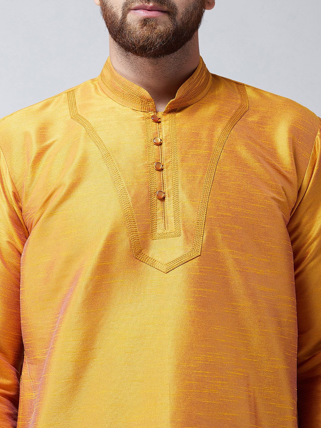 SOJANYA Lelaki Mustard Kurta Lurus Padat