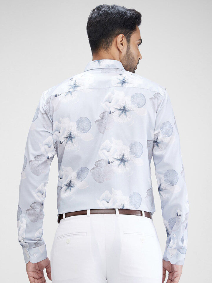 Park Avenue Floral Printed Cutaway Collar Curved Cotton Slim Fit Formal Shirt