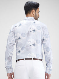 Park Avenue Floral Printed Cutaway Collar Curved Cotton Slim Fit Formal Shirt