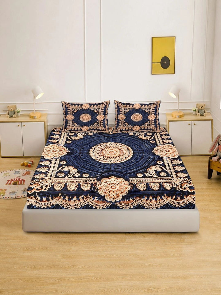 Moda Rapido X KLOTTHE Blue Floral 400 TC King Bedsheet with 2 Pillow Covers