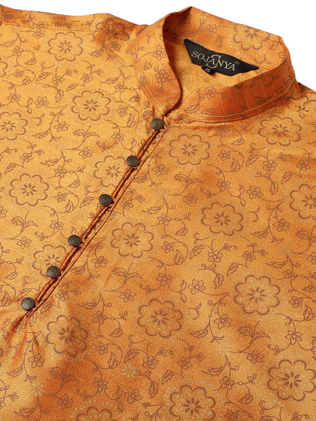 SOJANYA Men Orange & Brown Ethnic Motifs Printed Kurta