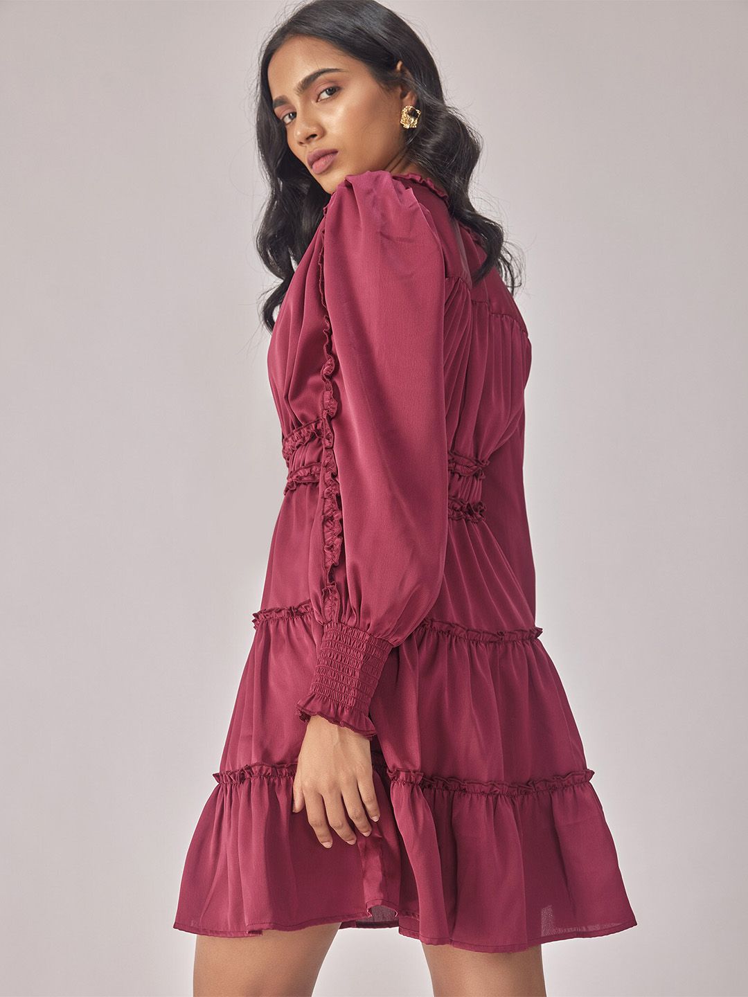 The Label Life Puff Sleeve Satin Empire Dress