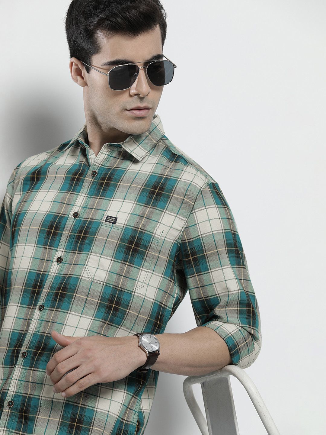 The Indian Garage Co Men Green Classic Checked Casual Shirt